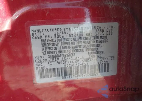 2014 Nissan Sentra Sr z USA, uszkodzony, nr VIN 3N1AB7AP0EY328067